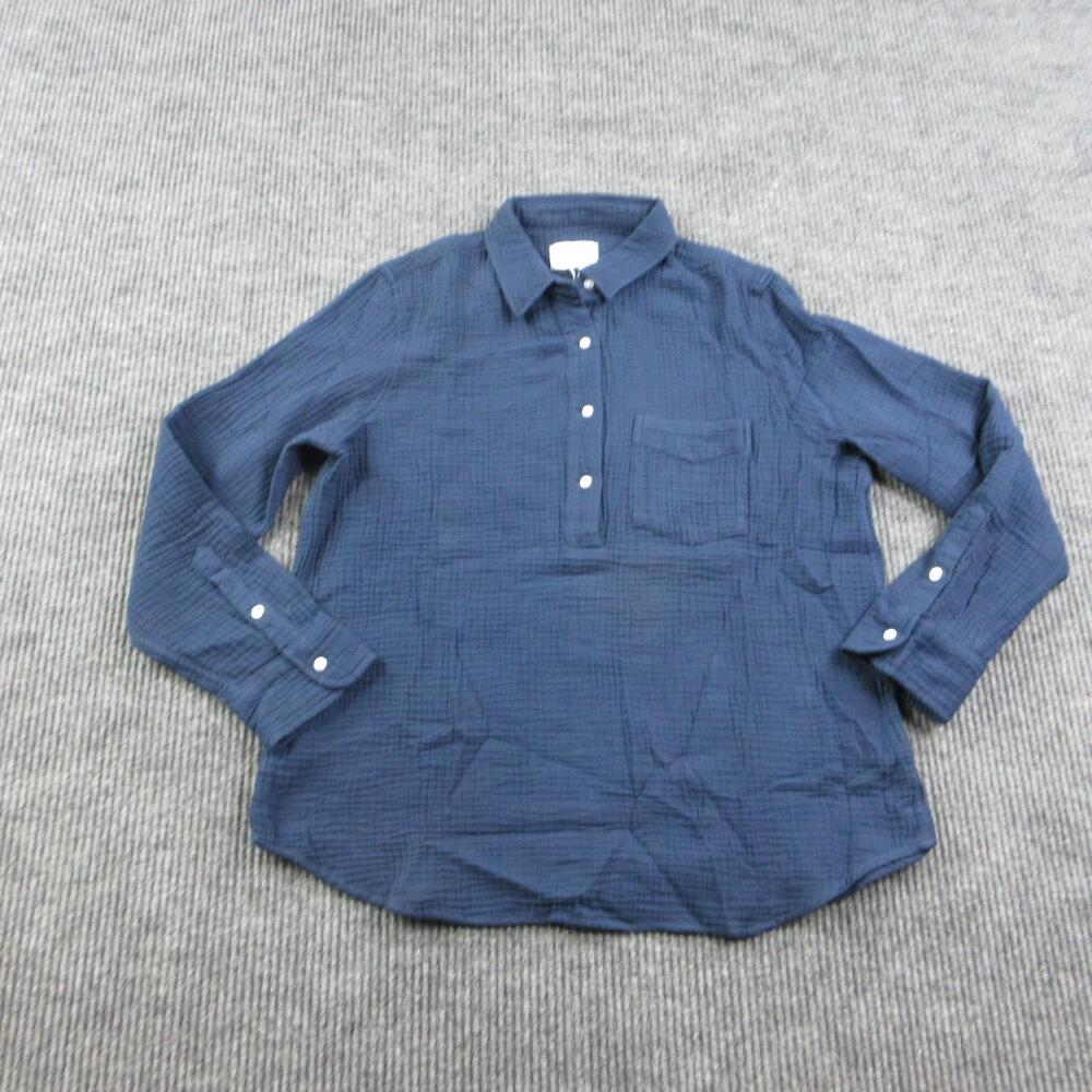 Alice Walk Shirt Womens M Blue Tunic Long Sleeve Collared Button-Up NWT